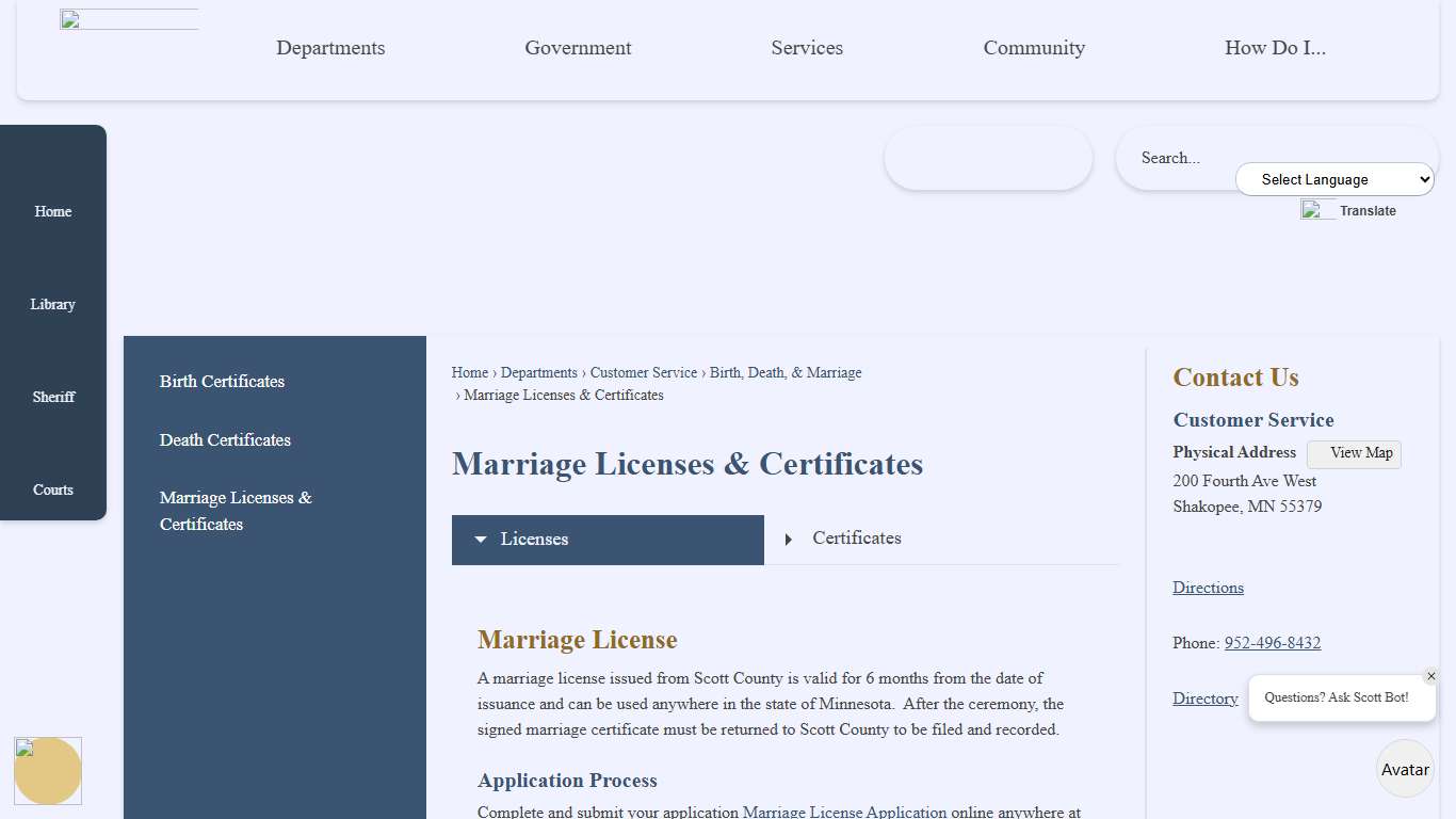 Marriage Licenses & Certificates Scott County, MN