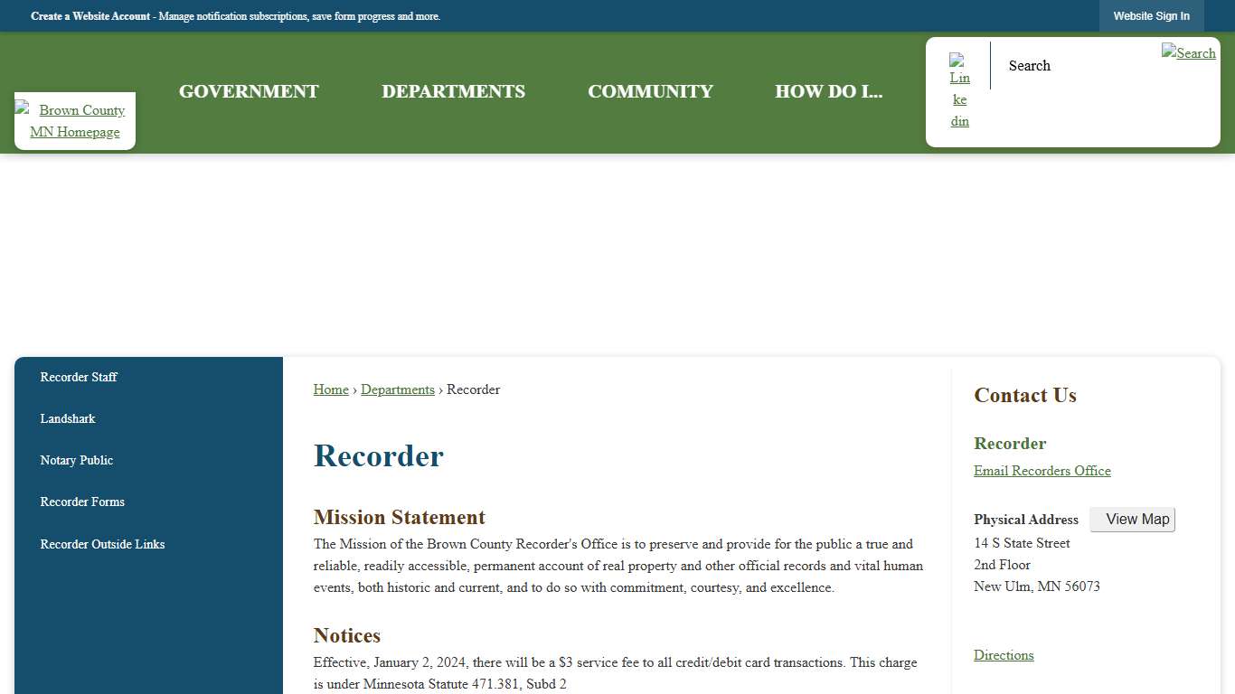 Recorder Brown County, MN