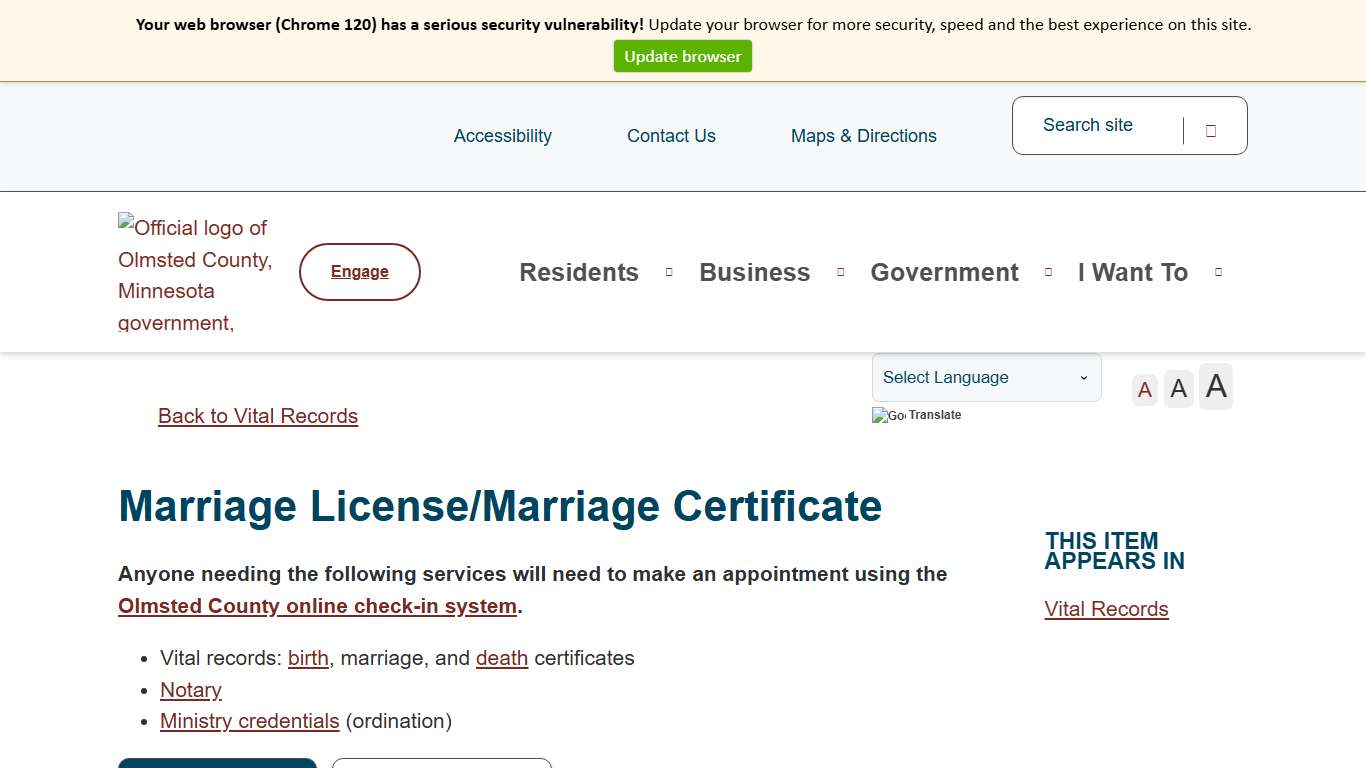 Marriage License/Marriage Certificate Olmsted County, MN