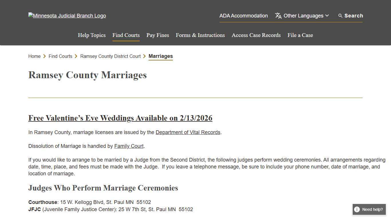 Marriages - Ramsey County District Court